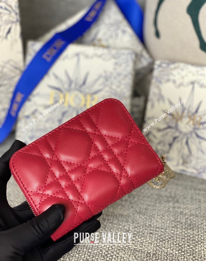Dior Small Lady Dior Voyageur Coin Purse Wallet in Cannage Lambskin Red 2024 (XXG-240415115)
