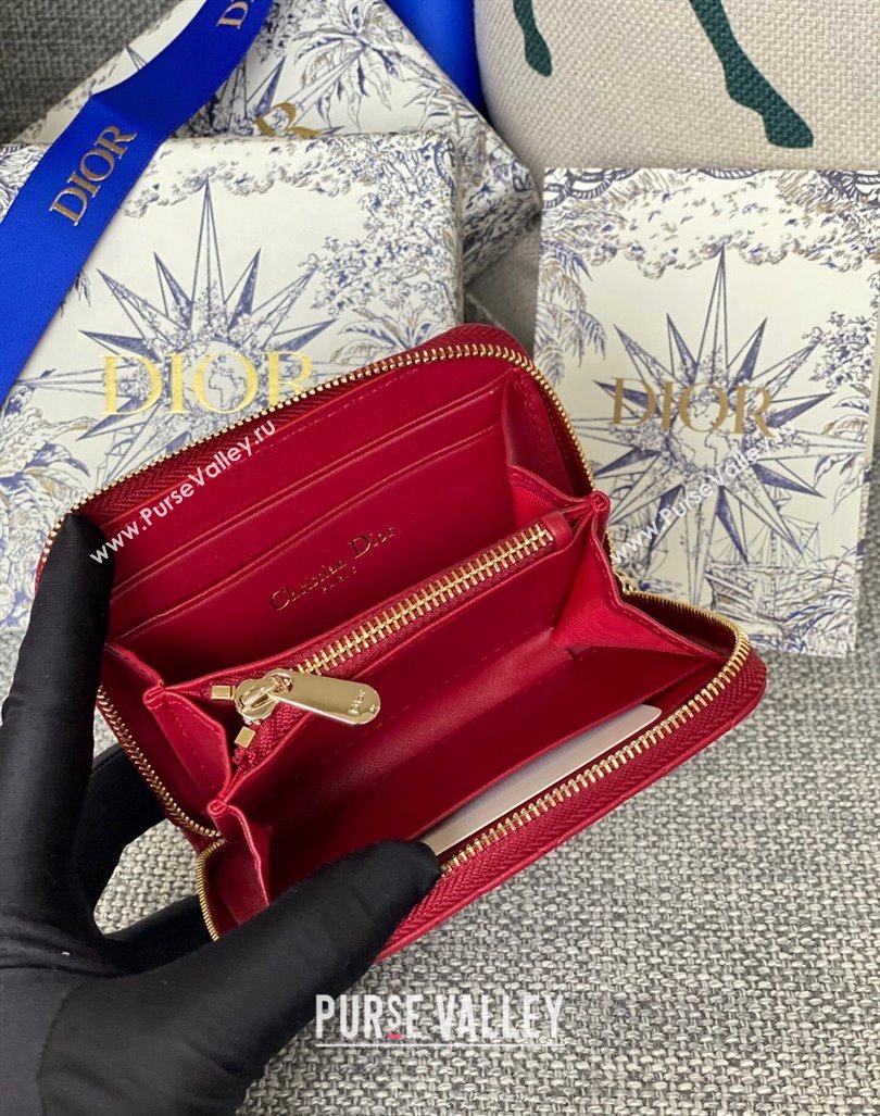 Dior Small Lady Dior Voyageur Coin Purse Wallet in Cannage Lambskin Red 2024 (XXG-240415115)