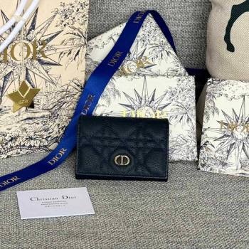 Dior Caro Glycine Card Pouch Wallet in Cannage Grained Calfskin Dark Blue 2024 0415 (XXG-240415116)