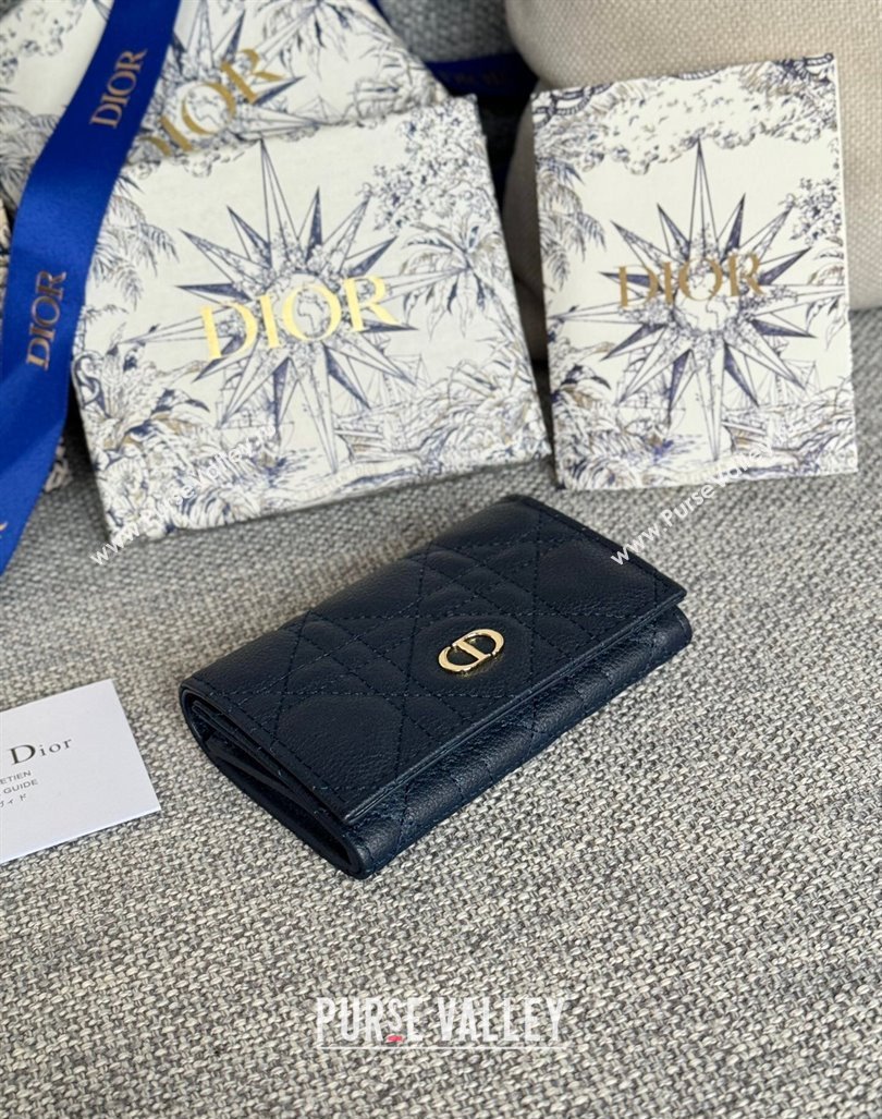 Dior Caro Glycine Card Pouch Wallet in Cannage Grained Calfskin Dark Blue 2024 0415 (XXG-240415116)