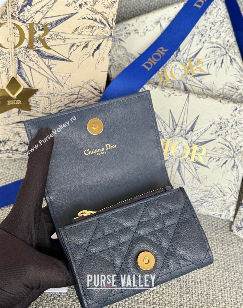 Dior Caro Glycine Card Pouch Wallet in Cannage Grained Calfskin Dark Blue 2024 0415 (XXG-240415116)