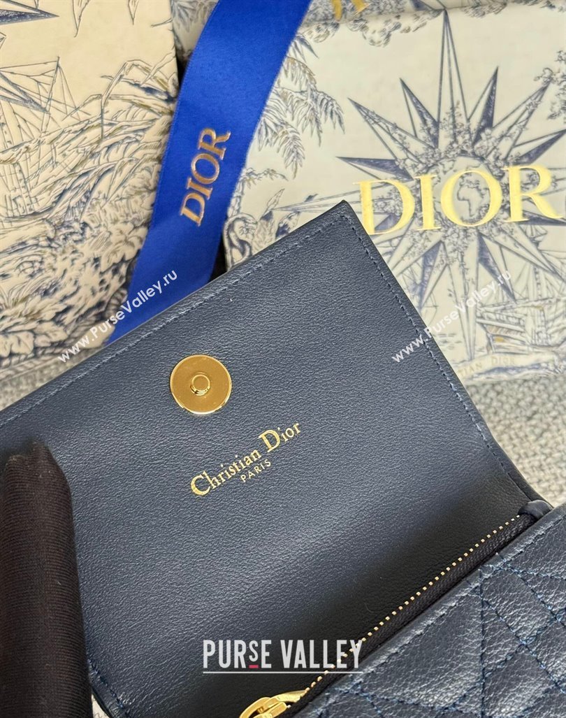Dior Caro Glycine Card Pouch Wallet in Cannage Grained Calfskin Dark Blue 2024 0415 (XXG-240415116)