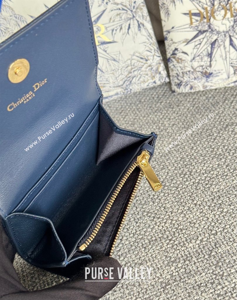 Dior Caro Glycine Card Pouch Wallet in Cannage Grained Calfskin Dark Blue 2024 0415 (XXG-240415116)