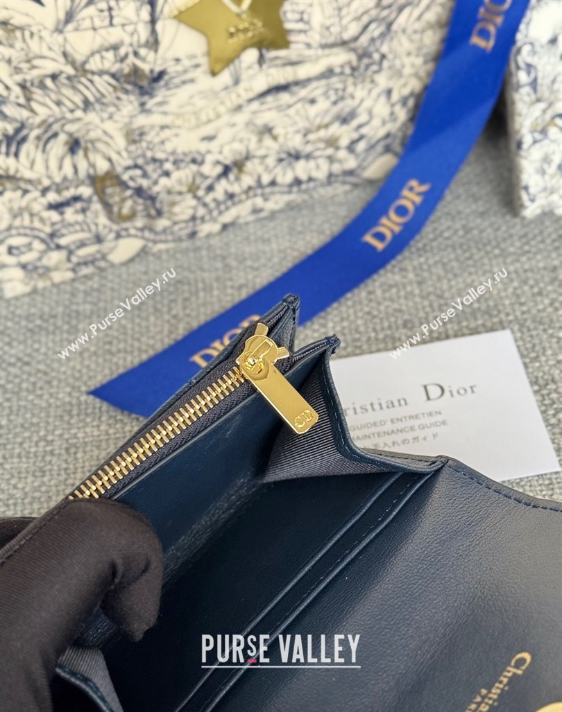 Dior Caro Glycine Card Pouch Wallet in Cannage Grained Calfskin Dark Blue 2024 0415 (XXG-240415116)