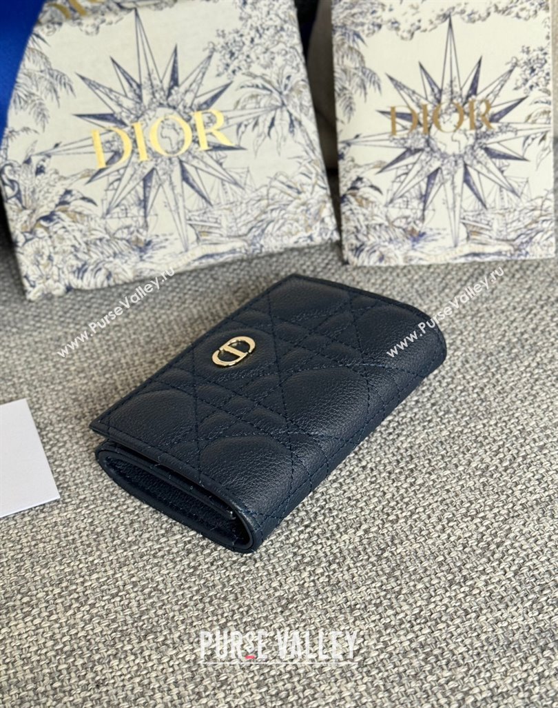 Dior Caro Glycine Card Pouch Wallet in Cannage Grained Calfskin Dark Blue 2024 0415 (XXG-240415116)
