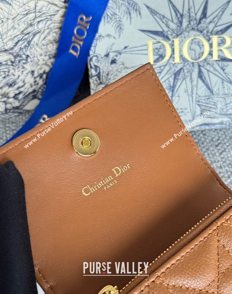 Dior Caro Glycine Card Pouch Wallet in Cannage Grained Calfskin Brown 2024 0415 (XXG-240415117)