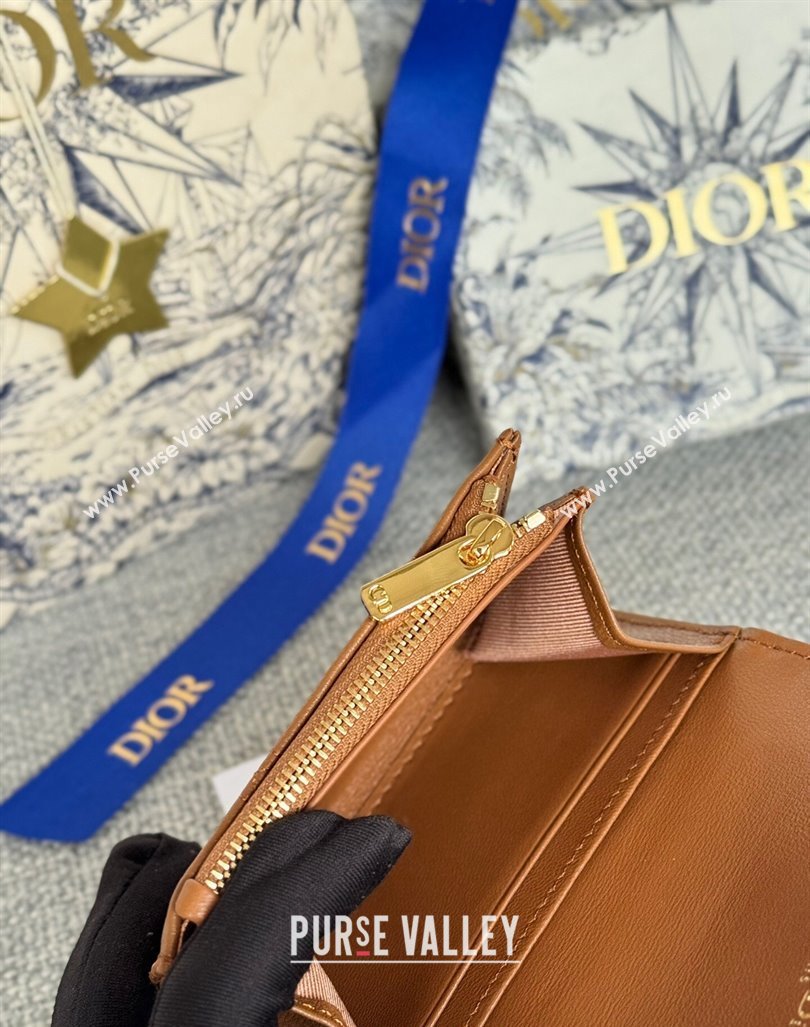 Dior Caro Glycine Card Pouch Wallet in Cannage Grained Calfskin Brown 2024 0415 (XXG-240415117)