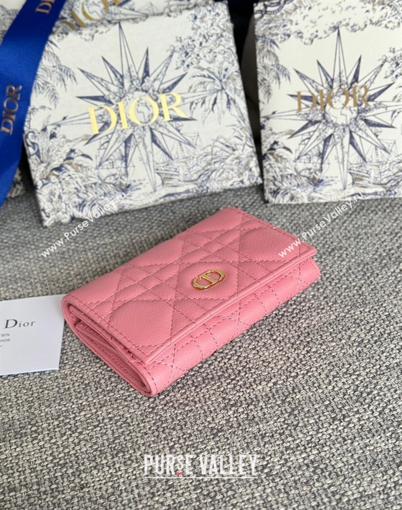 Dior Caro Glycine Card Pouch Wallet in Cannage Grained Calfskin Pink2 2024 0415 (XXG-240415118)