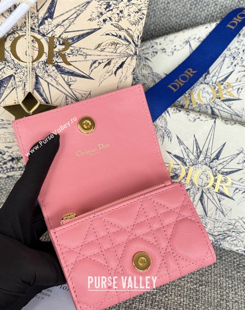 Dior Caro Glycine Card Pouch Wallet in Cannage Grained Calfskin Pink2 2024 0415 (XXG-240415118)