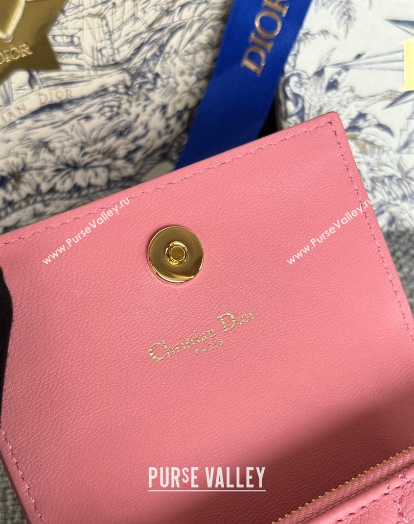 Dior Caro Glycine Card Pouch Wallet in Cannage Grained Calfskin Pink2 2024 0415 (XXG-240415118)