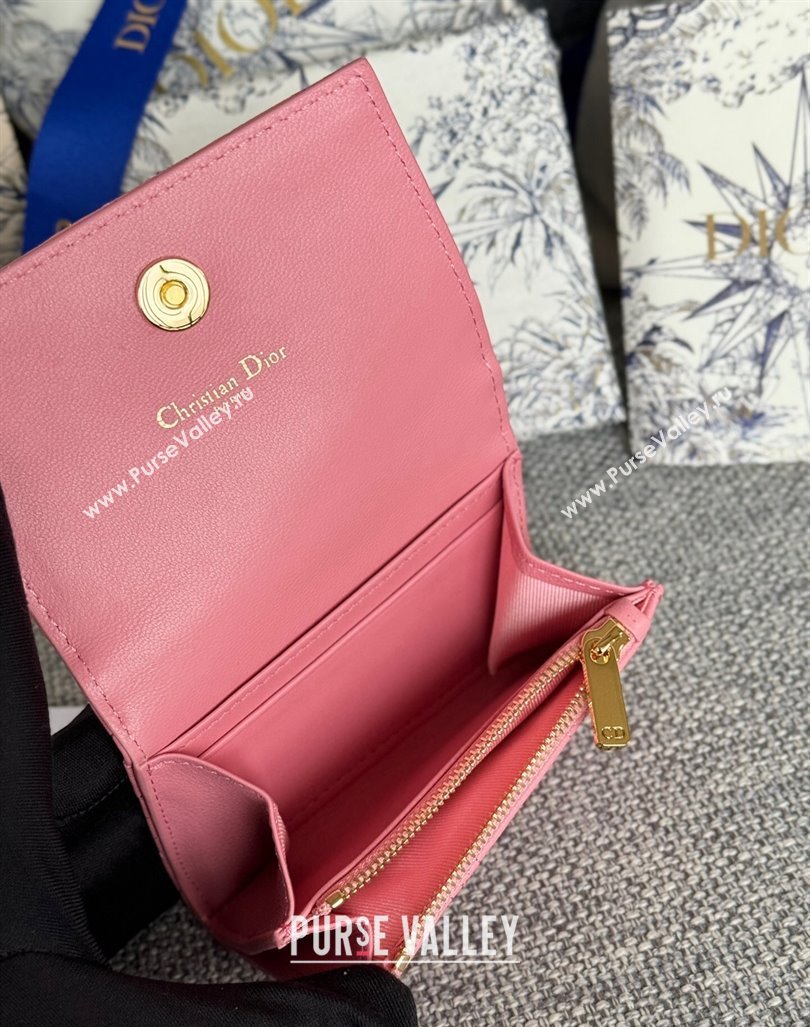 Dior Caro Glycine Card Pouch Wallet in Cannage Grained Calfskin Pink2 2024 0415 (XXG-240415118)
