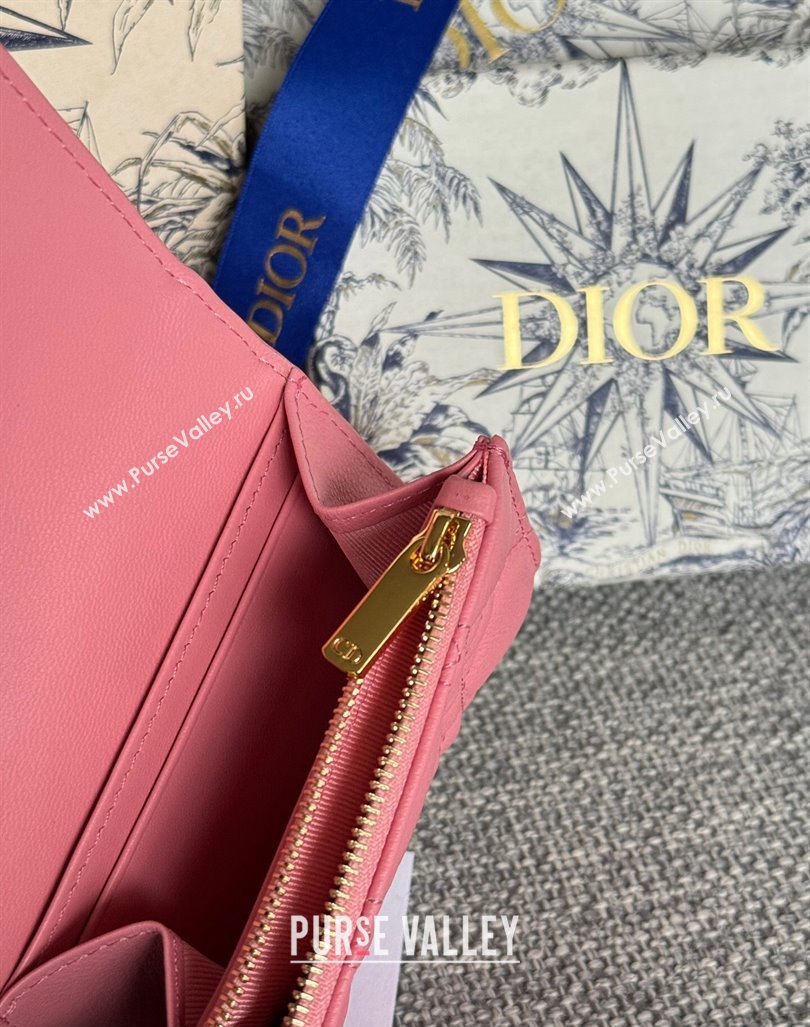 Dior Caro Glycine Card Pouch Wallet in Cannage Grained Calfskin Pink2 2024 0415 (XXG-240415118)