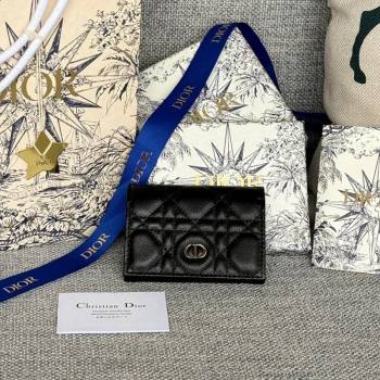 Dior Caro Glycine Card Pouch Wallet in Cannage Grained Calfskin Black 2024 0415 (XXG-240415119)