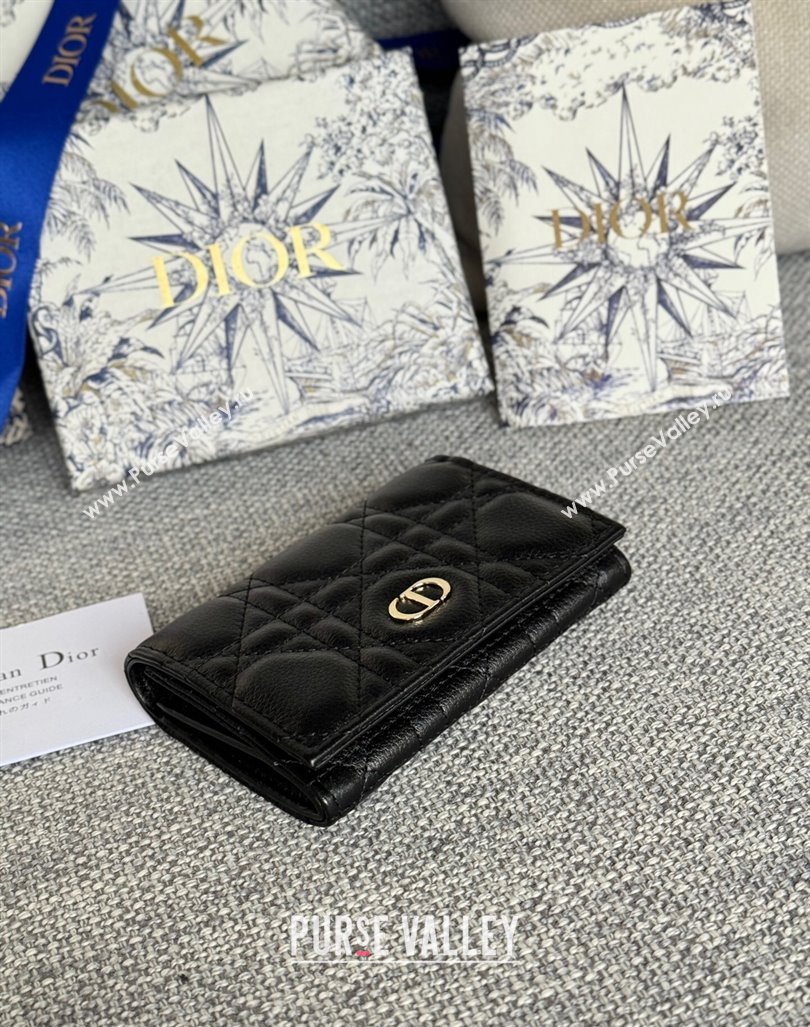 Dior Caro Glycine Card Pouch Wallet in Cannage Grained Calfskin Black 2024 0415 (XXG-240415119)