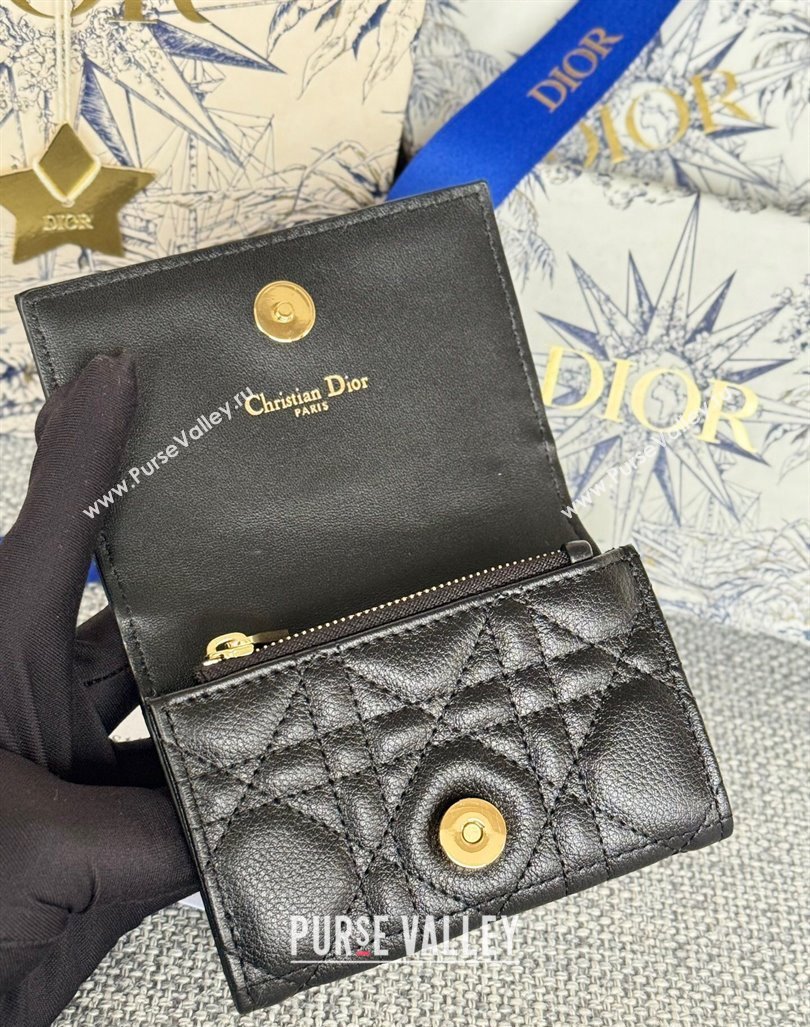Dior Caro Glycine Card Pouch Wallet in Cannage Grained Calfskin Black 2024 0415 (XXG-240415119)
