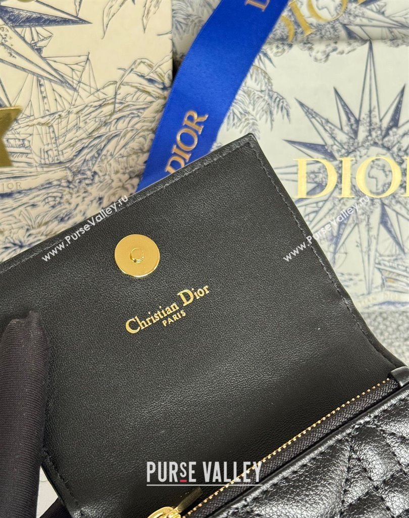 Dior Caro Glycine Card Pouch Wallet in Cannage Grained Calfskin Black 2024 0415 (XXG-240415119)