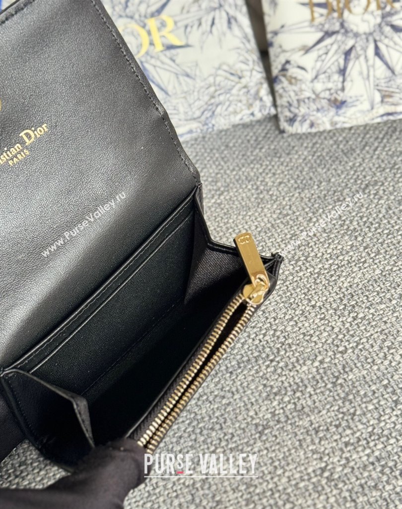 Dior Caro Glycine Card Pouch Wallet in Cannage Grained Calfskin Black 2024 0415 (XXG-240415119)