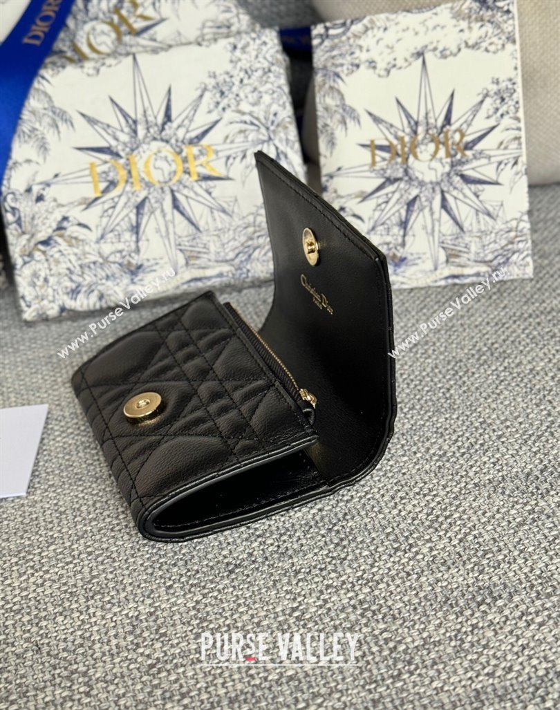 Dior Caro Glycine Card Pouch Wallet in Cannage Grained Calfskin Black 2024 0415 (XXG-240415119)