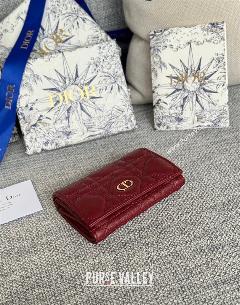 Dior Caro Glycine Card Pouch Wallet in Cannage Grained Calfskin Burgundy 2024 0415 (XXG-240415120)