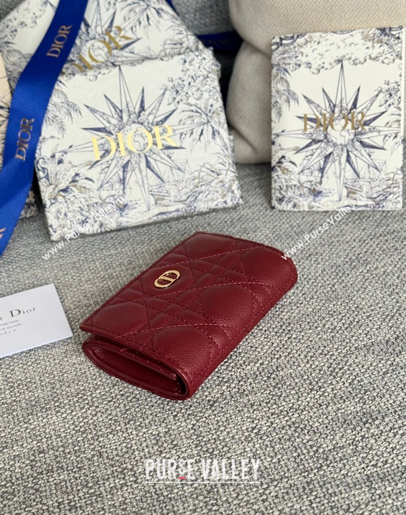 Dior Caro Glycine Card Pouch Wallet in Cannage Grained Calfskin Burgundy 2024 0415 (XXG-240415120)