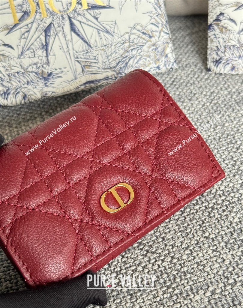 Dior Caro Glycine Card Pouch Wallet in Cannage Grained Calfskin Burgundy 2024 0415 (XXG-240415120)