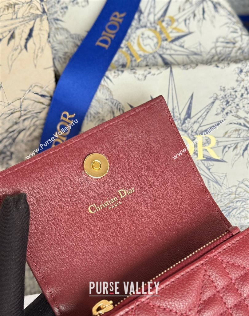 Dior Caro Glycine Card Pouch Wallet in Cannage Grained Calfskin Burgundy 2024 0415 (XXG-240415120)