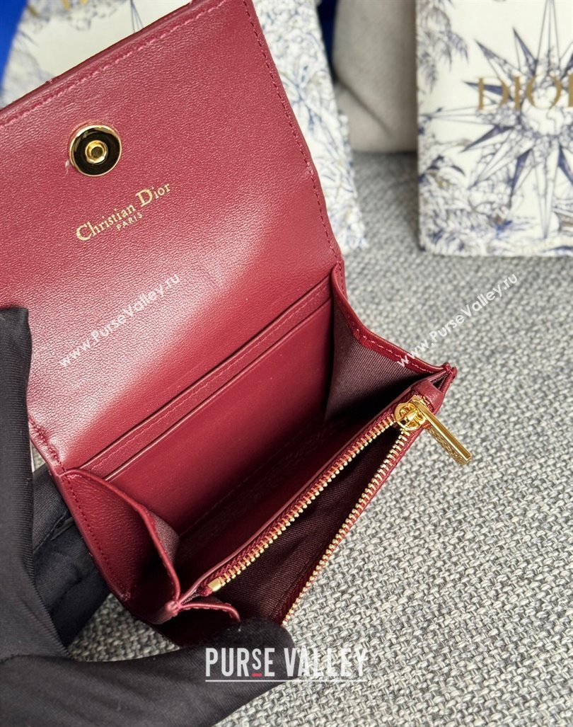 Dior Caro Glycine Card Pouch Wallet in Cannage Grained Calfskin Burgundy 2024 0415 (XXG-240415120)