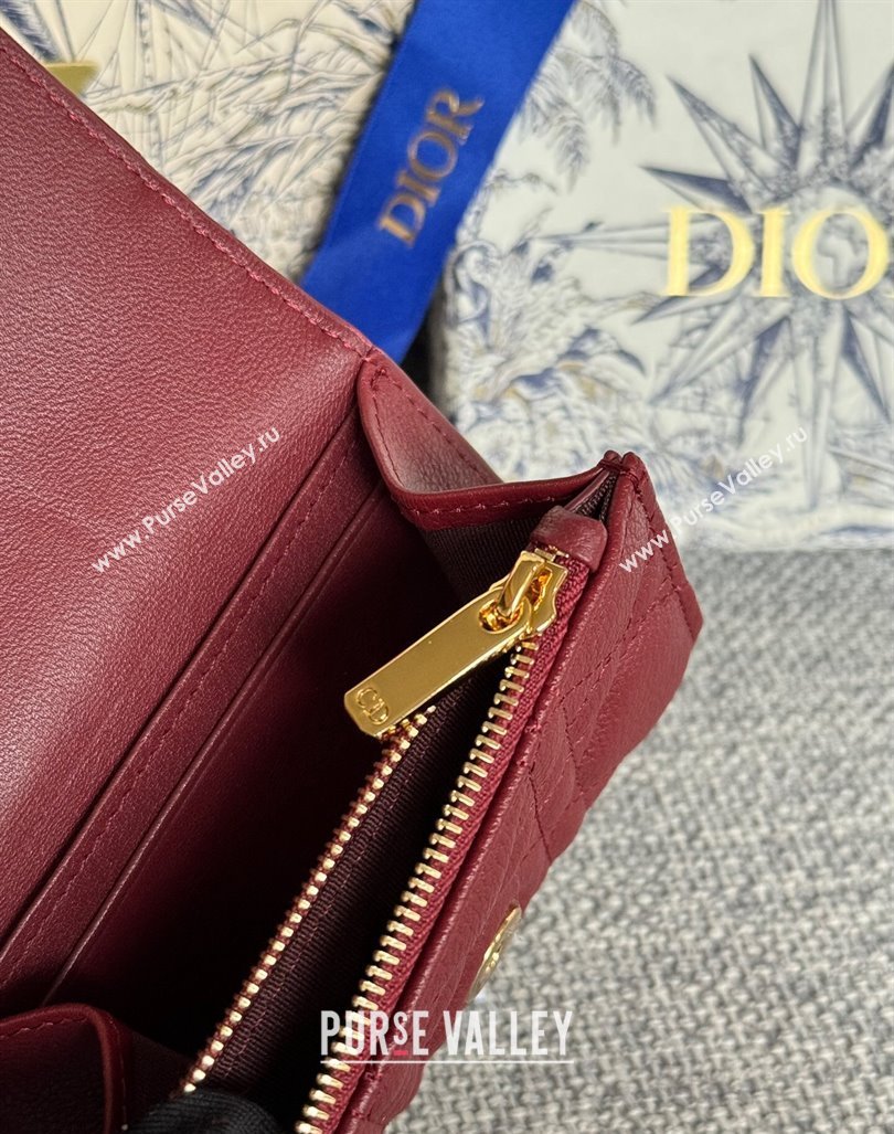 Dior Caro Glycine Card Pouch Wallet in Cannage Grained Calfskin Burgundy 2024 0415 (XXG-240415120)