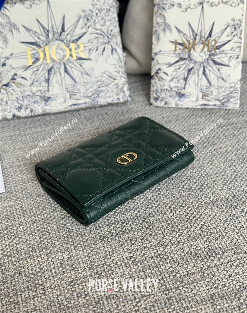 Dior Caro Glycine Card Pouch Wallet in Cannage Grained Calfskin Green 2024 0415 (XXG-240415121)
