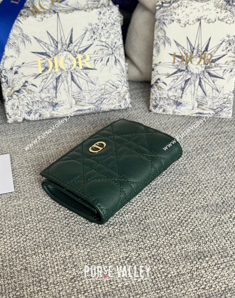 Dior Caro Glycine Card Pouch Wallet in Cannage Grained Calfskin Green 2024 0415 (XXG-240415121)