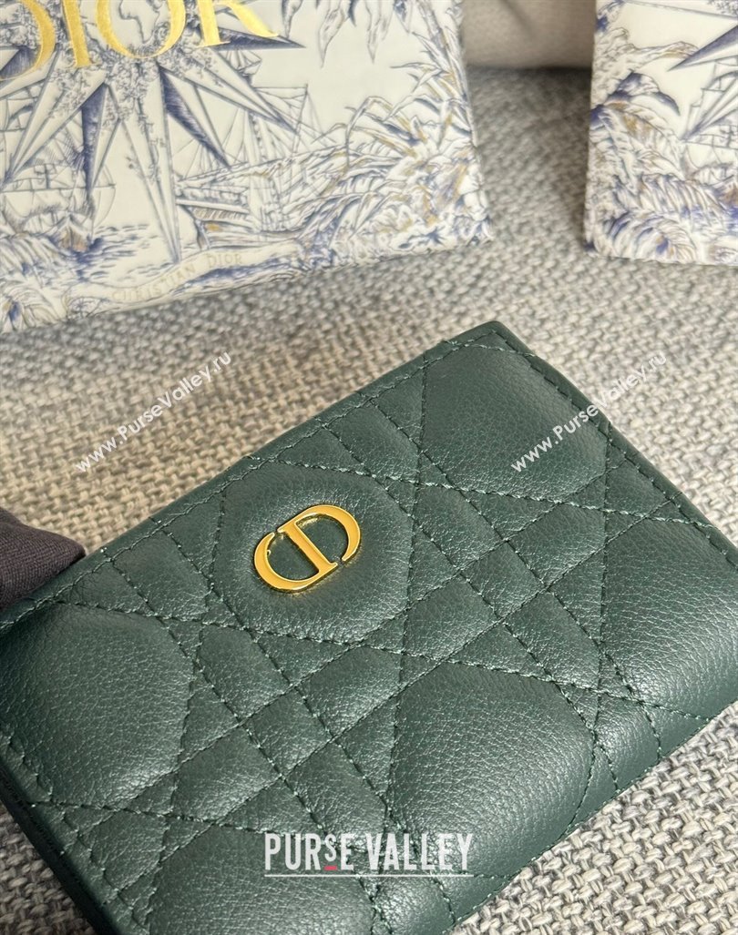 Dior Caro Glycine Card Pouch Wallet in Cannage Grained Calfskin Green 2024 0415 (XXG-240415121)