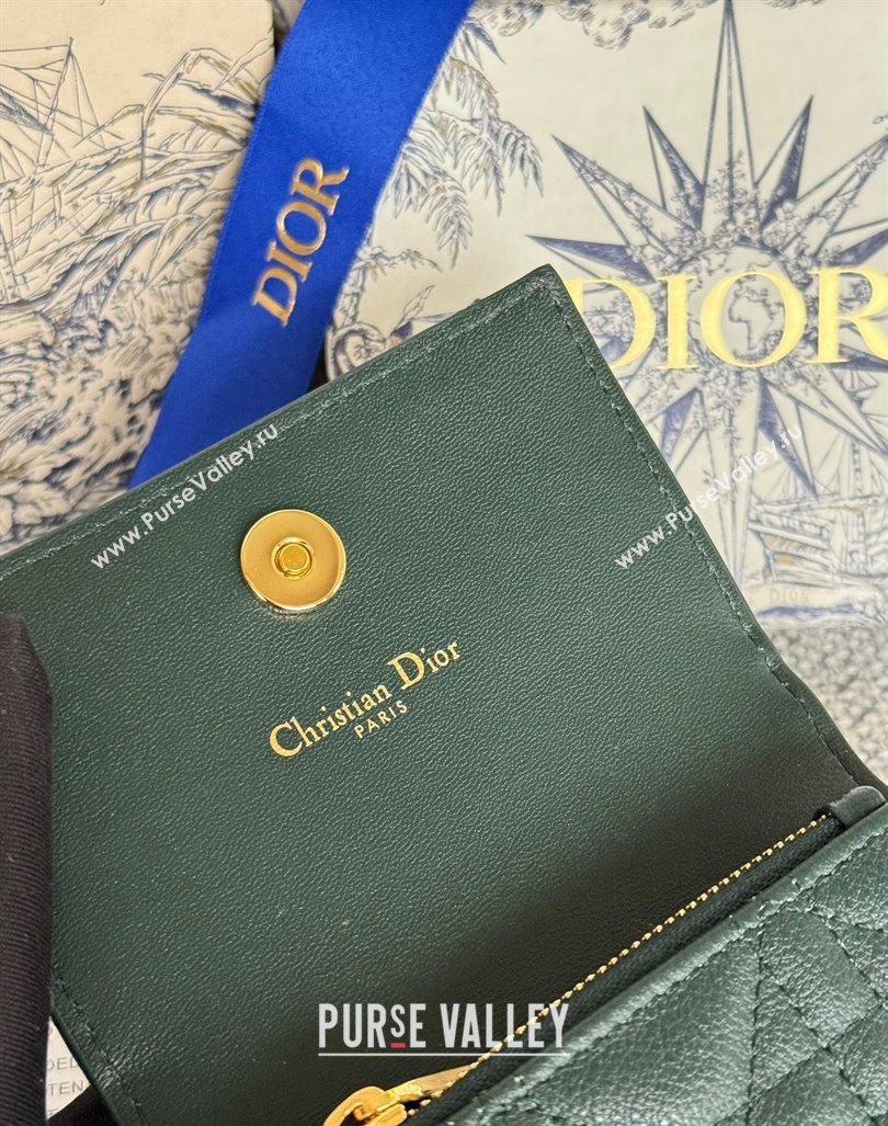 Dior Caro Glycine Card Pouch Wallet in Cannage Grained Calfskin Green 2024 0415 (XXG-240415121)