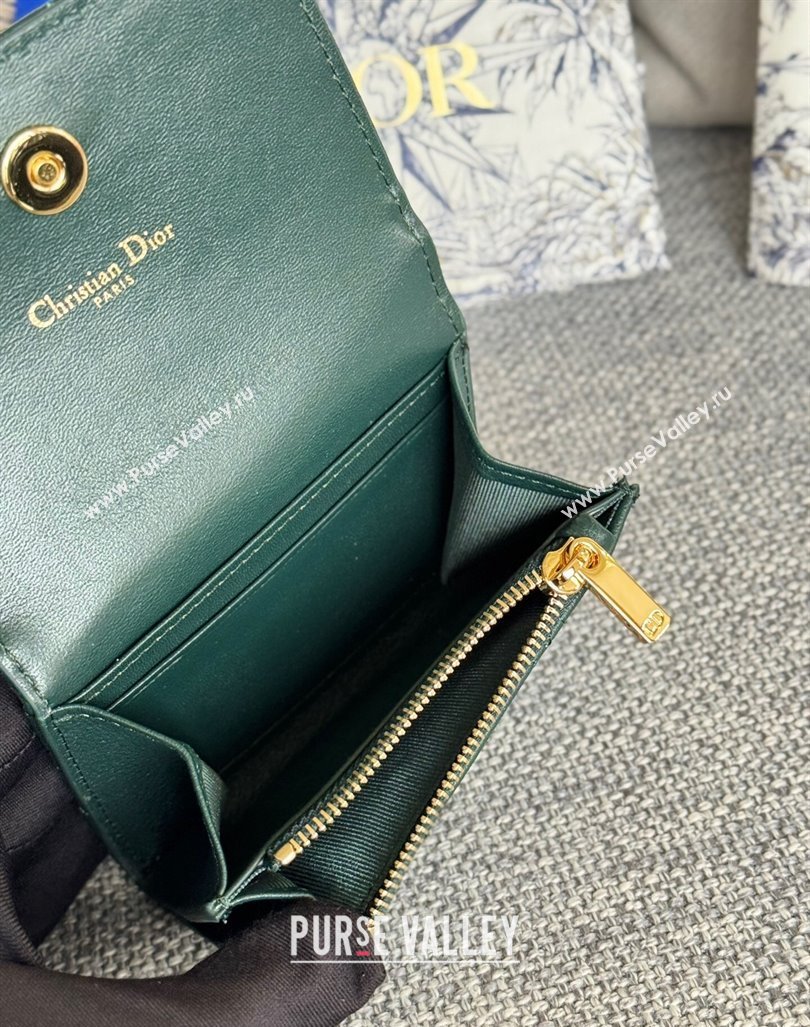 Dior Caro Glycine Card Pouch Wallet in Cannage Grained Calfskin Green 2024 0415 (XXG-240415121)