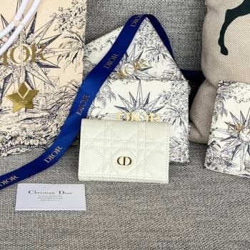 Dior Caro Glycine Card Pouch Wallet in Cannage Grained Calfskin White 2024 0415 (XXG-240415122)