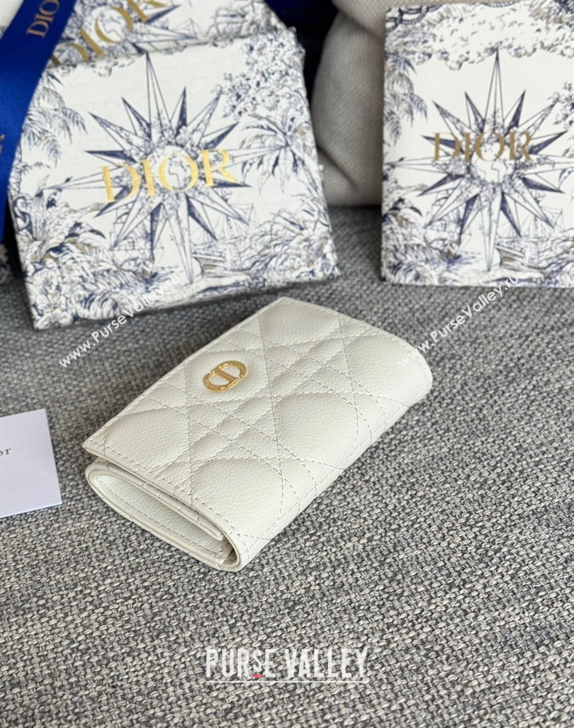 Dior Caro Glycine Card Pouch Wallet in Cannage Grained Calfskin White 2024 0415 (XXG-240415122)