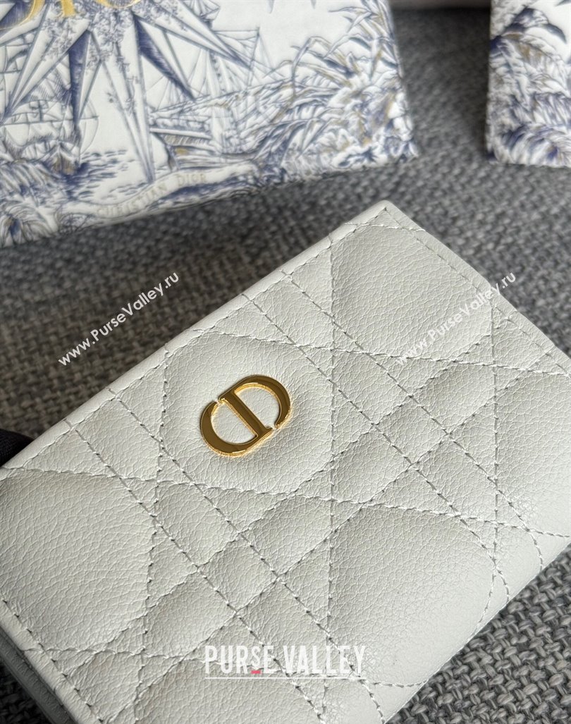 Dior Caro Glycine Card Pouch Wallet in Cannage Grained Calfskin White 2024 0415 (XXG-240415122)