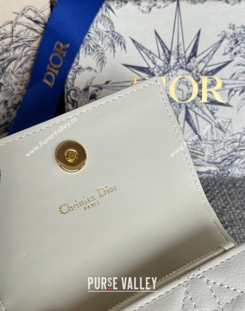 Dior Caro Glycine Card Pouch Wallet in Cannage Grained Calfskin White 2024 0415 (XXG-240415122)