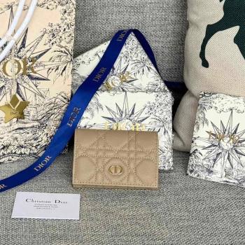 Dior Caro Glycine Card Pouch Wallet in Cannage Grained Calfskin Beige 2024 0415 (XXG-240415123)