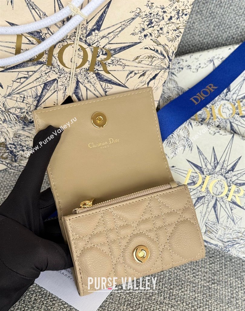 Dior Caro Glycine Card Pouch Wallet in Cannage Grained Calfskin Beige 2024 0415 (XXG-240415123)