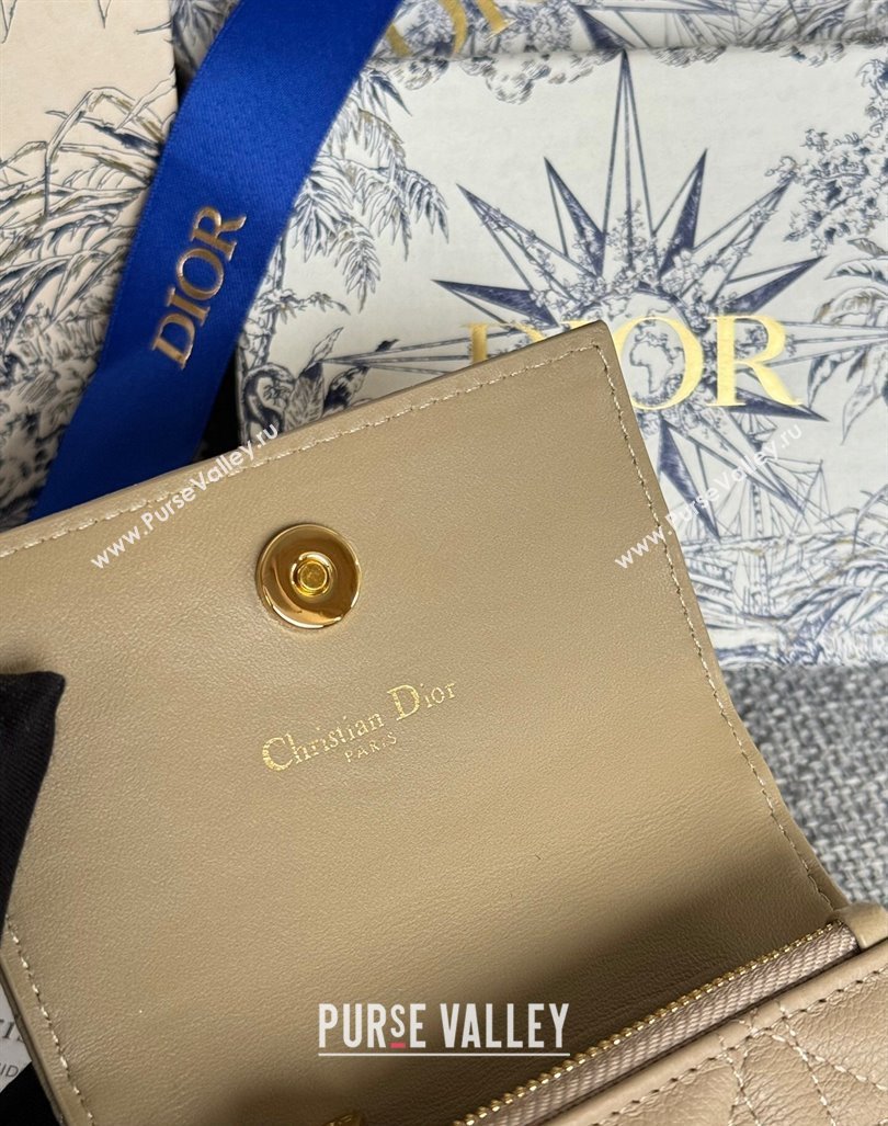 Dior Caro Glycine Card Pouch Wallet in Cannage Grained Calfskin Beige 2024 0415 (XXG-240415123)