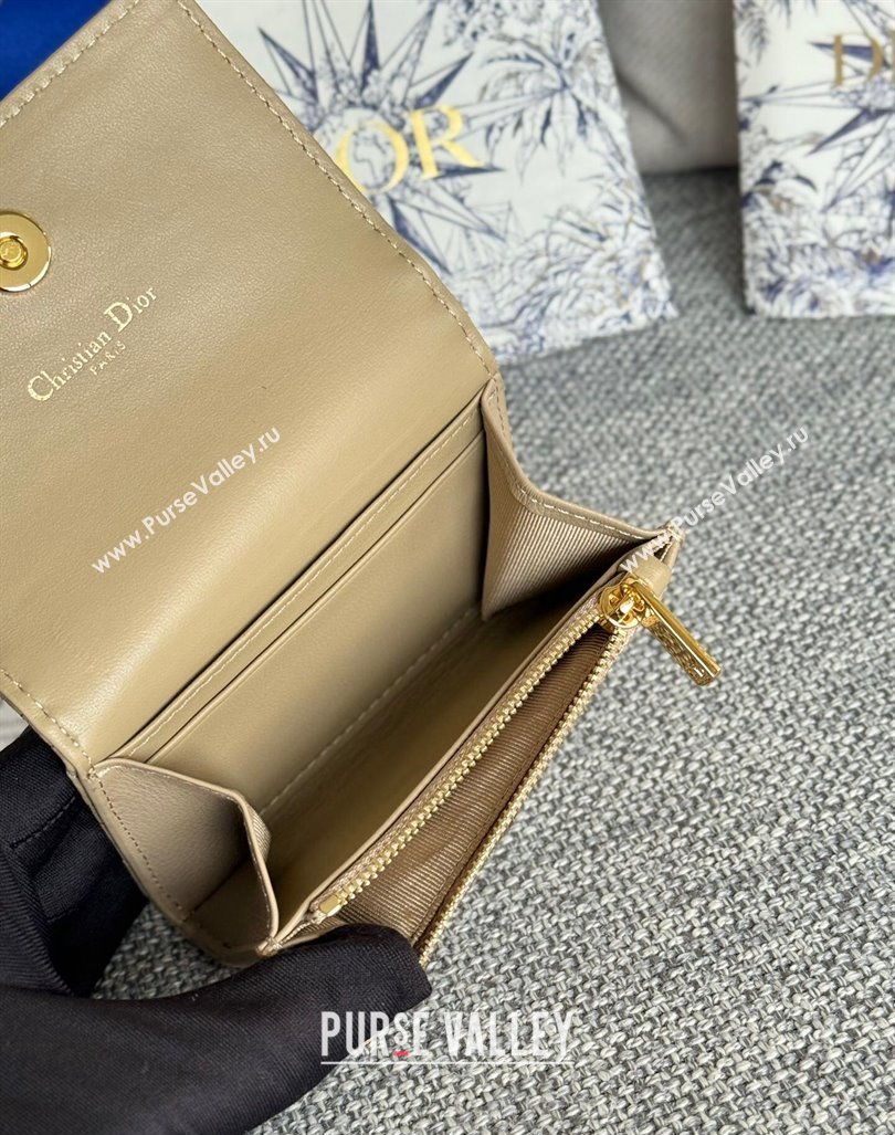 Dior Caro Glycine Card Pouch Wallet in Cannage Grained Calfskin Beige 2024 0415 (XXG-240415123)