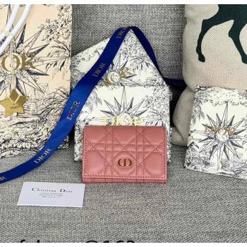 Dior Caro Glycine Card Pouch Wallet in Cannage Grained Calfskin Dark Pink 2024 0415 (XXG-240415124)