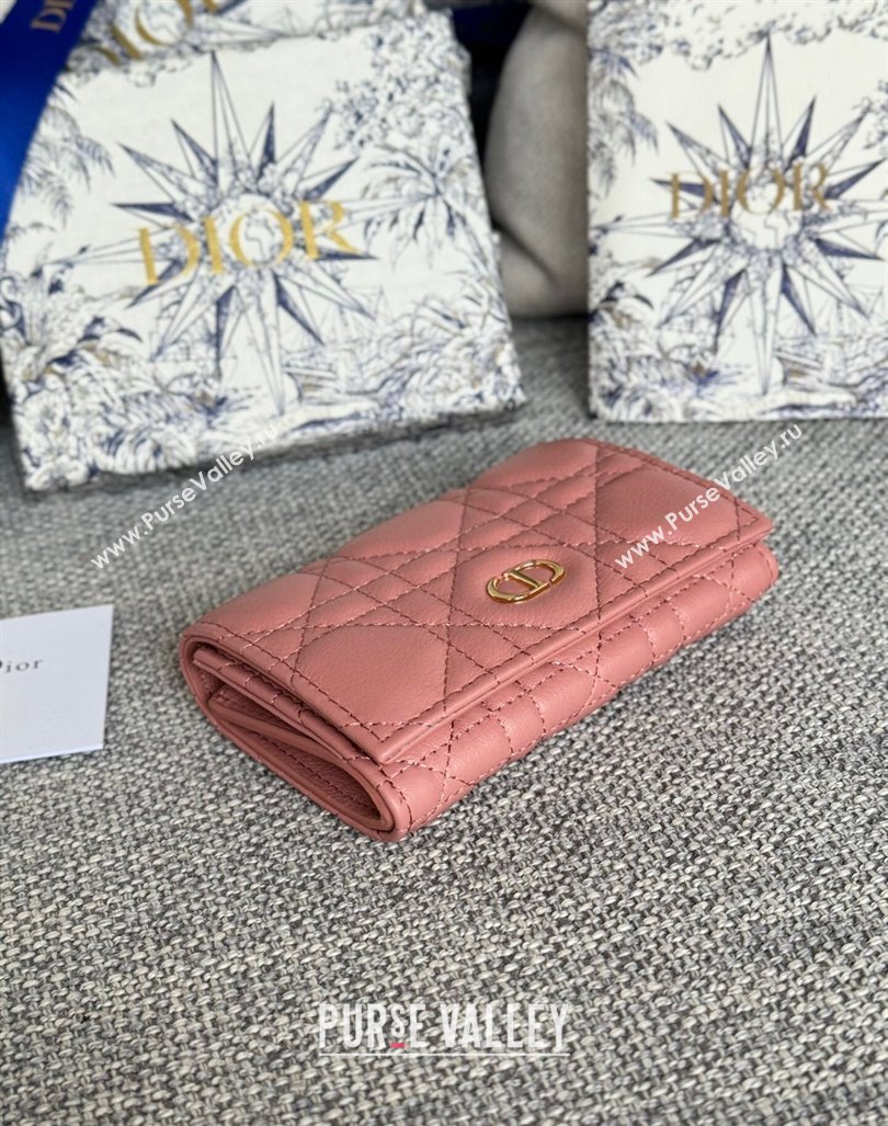 Dior Caro Glycine Card Pouch Wallet in Cannage Grained Calfskin Dark Pink 2024 0415 (XXG-240415124)