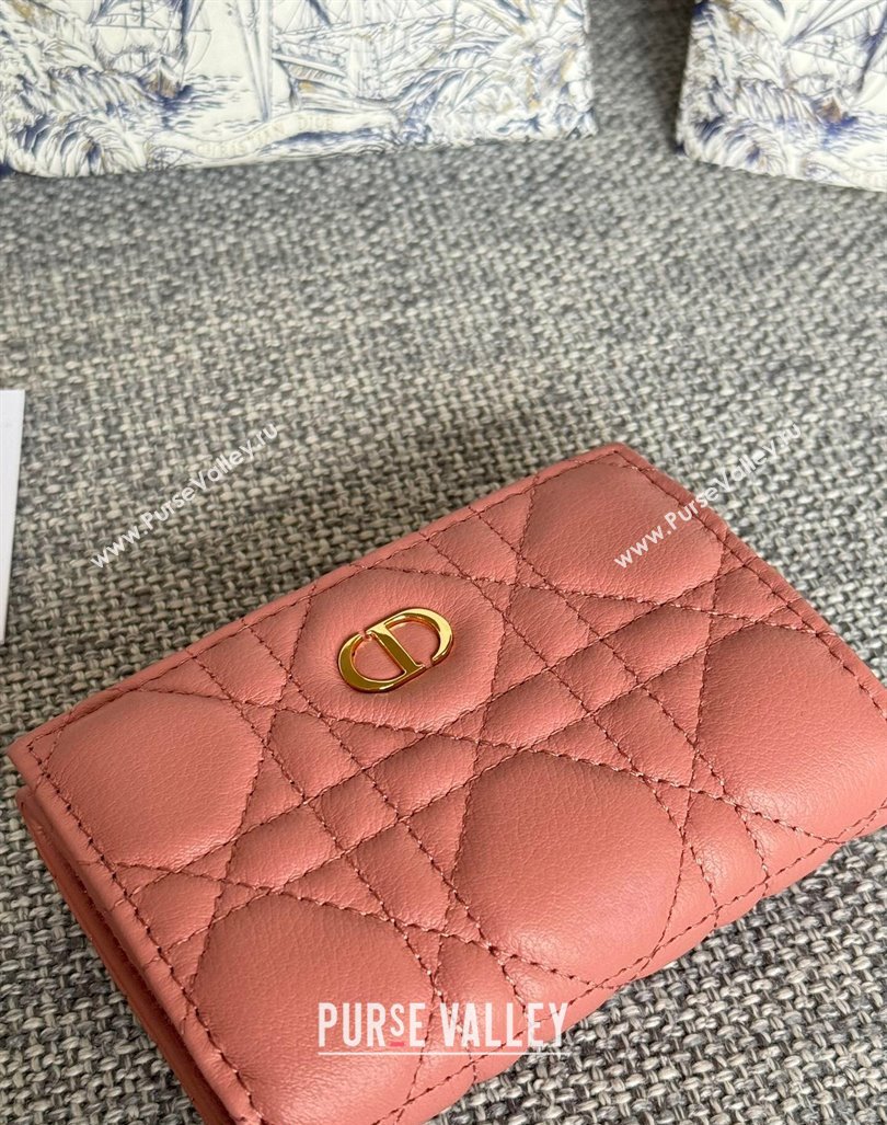 Dior Caro Glycine Card Pouch Wallet in Cannage Grained Calfskin Dark Pink 2024 0415 (XXG-240415124)