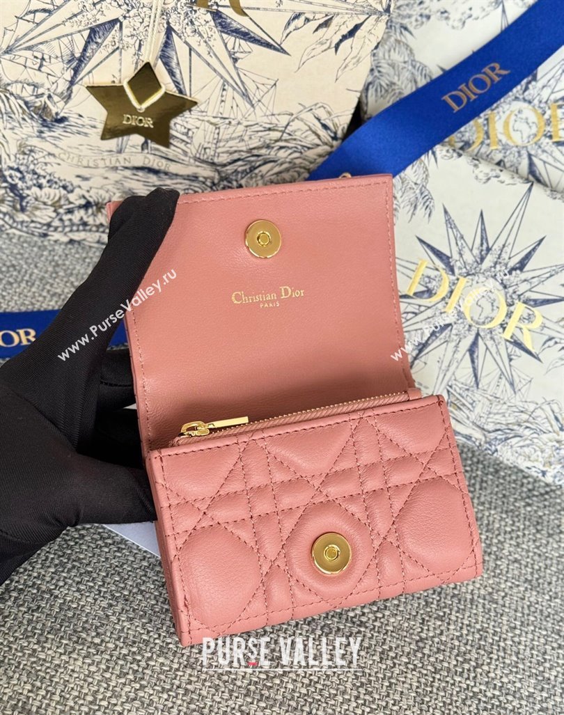 Dior Caro Glycine Card Pouch Wallet in Cannage Grained Calfskin Dark Pink 2024 0415 (XXG-240415124)