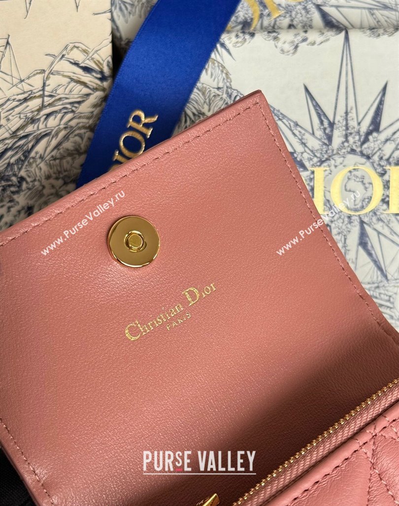 Dior Caro Glycine Card Pouch Wallet in Cannage Grained Calfskin Dark Pink 2024 0415 (XXG-240415124)