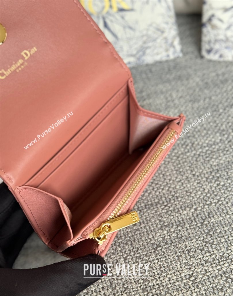 Dior Caro Glycine Card Pouch Wallet in Cannage Grained Calfskin Dark Pink 2024 0415 (XXG-240415124)