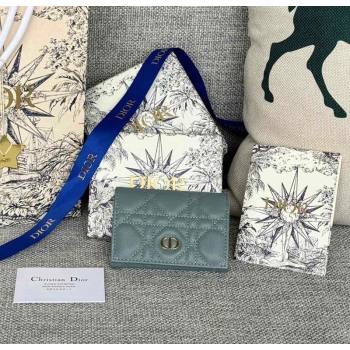 Dior Caro Glycine Card Pouch Wallet in Cannage Grained Calfskin Dusty Blue 2024 0415 (XXG-240415125)