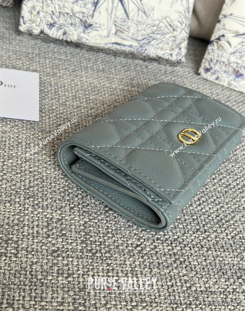 Dior Caro Glycine Card Pouch Wallet in Cannage Grained Calfskin Dusty Blue 2024 0415 (XXG-240415125)