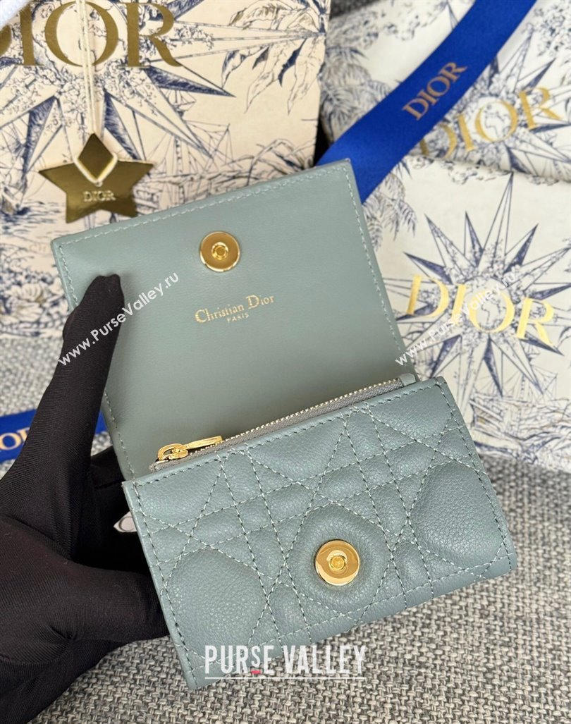 Dior Caro Glycine Card Pouch Wallet in Cannage Grained Calfskin Dusty Blue 2024 0415 (XXG-240415125)